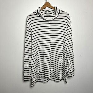 a new day Women's XXL White Black Striped Cowl Neck Long Sleeve Pullover Top